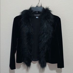 Black velvet shell with fur trim.